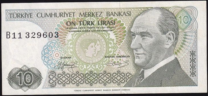 7.Emisyon 1.Tertip 10 Lira B11 329603 Çilaltı Çil