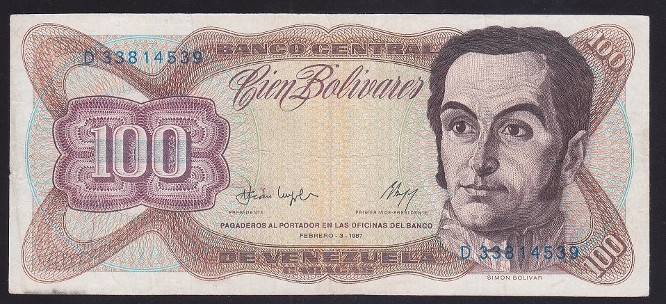 VENEZUELA 100 BOLİVARES 1987 ÇOK TEMİZ