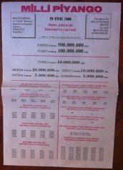 1986 29 EYLÜL PİYANGO LİSTESİ