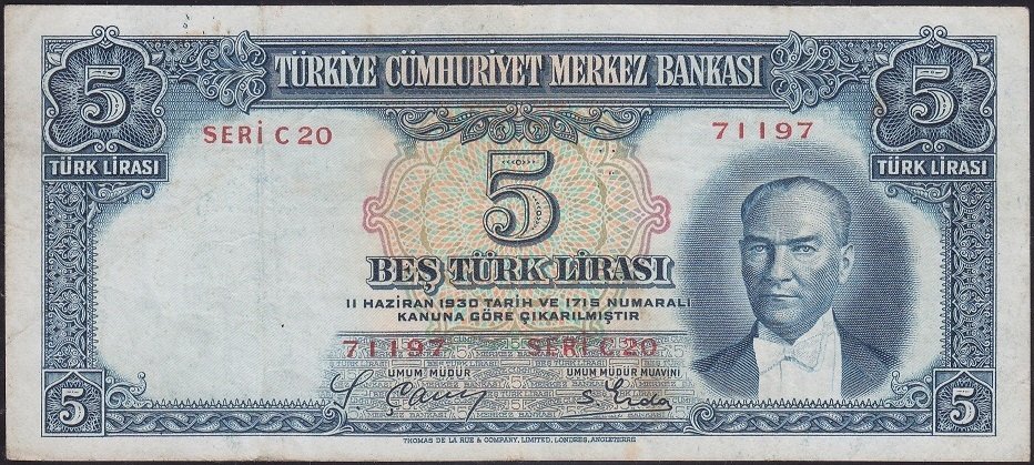 2.Emisyon 1.Tertip 5 Lira C20 71197 Çok Temiz +