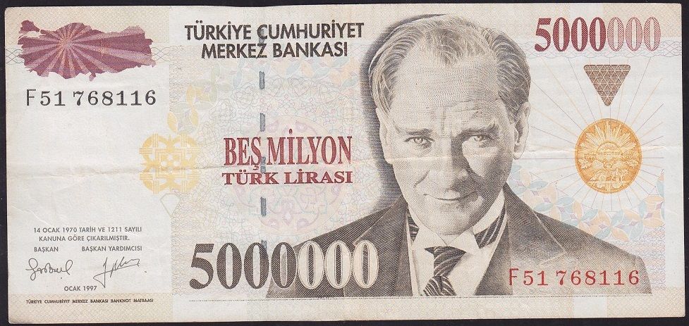 7.Emisyon 5 000 000 Lira F51 768116 Çok Temiz+