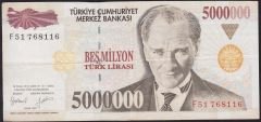 7.Emisyon 5 000 000 Lira F51 768116 Çok Temiz+