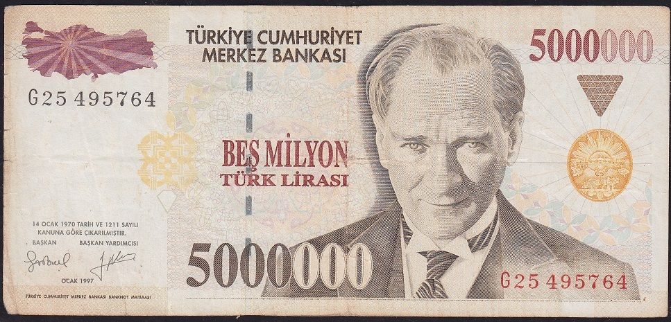 7.Emisyon 5 000 000 Lira G25 495764 Çok Temiz