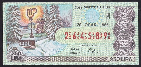 1986 29 OCAK ÇEYREK BİLET N SERİSİ