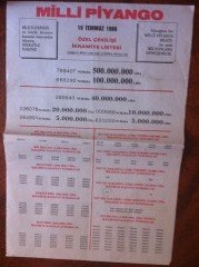1986 19 TEMMUZ PİYANGO LİSTESİ