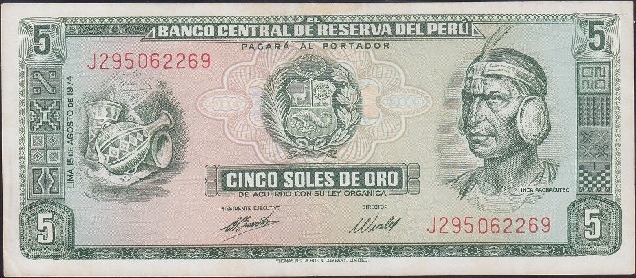 Peru 5 Soles 1974 Çok Çok Temiz +