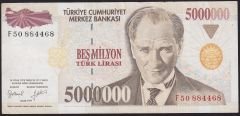 7.Emisyon 5 000 000 Lira F50 884468 Çok Temiz+