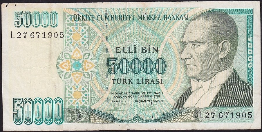 7.Emisyon 2.Tertip 50000 Lira L27 671905 Temiz