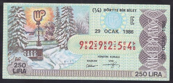 1986 29 OCAK ÇEYREK BİLET E SERİSİ