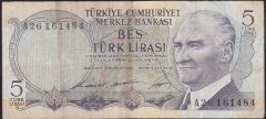 6.EMİSYON 1.TERTİP 5 LİRA  A26 161484 TEMİZ