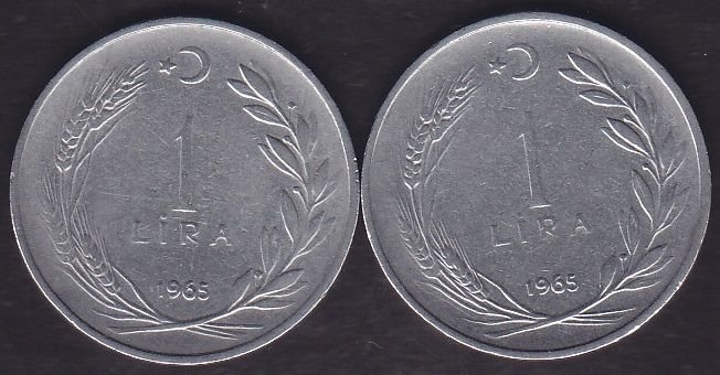 1965 Yılı 1 Lira (Ters Düz Takım)