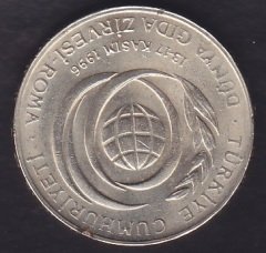 1996 YILI 50000 LİRA DÜNYA GIDA ZİRVESİ ÇİLALTI ( ARKA YÜZDE KÜÇÜK BİR OKSİT VAR)
