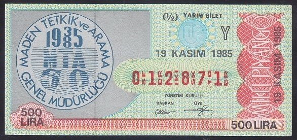 1985 19 KASIM YARIM BİLET Y SERİSİ