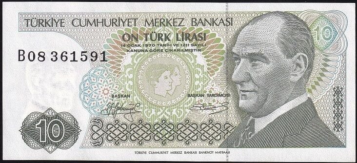 7.Emisyon 1.Tertip 10 Lira B08 361591 Çilaltı Çil