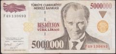 7.Emisyon 5 000 000 Lira F49 130693 Çok Temiz+
