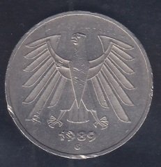 ALMANYA 5 MARK 1989 G SERİSİ TEMİZ