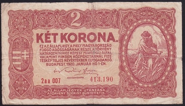 MACARİSTAN 2 KORONA 1920 ÇOK TEMİZ