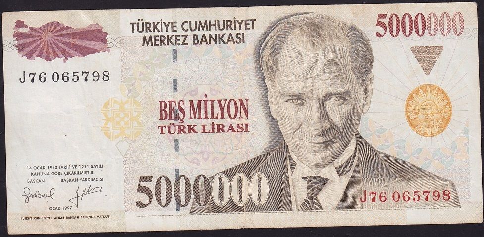 7.Emisyon 5 000 000 Lira J76 065798 Çok Temiz