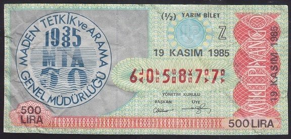 1985 19 KASIM YARIM BİLET Z SERİSİ