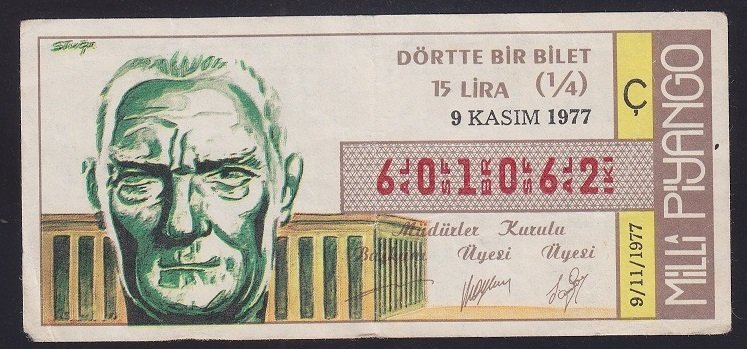 1977 9 KASIM ÇEYREK BİLET