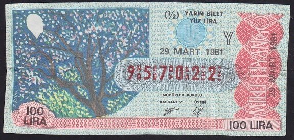1981 29 MART YARIM BİLET - Y SERİSİ -HALİYLE