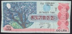 1981 29 MART YARIM BİLET - Y SERİSİ -HALİYLE