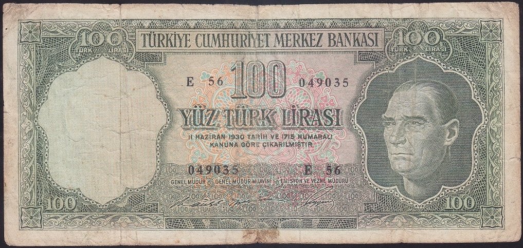 5.EMİSYON 6.TERTİP 100 LİRA E56 049035 TEMİZ EKSİ eski para