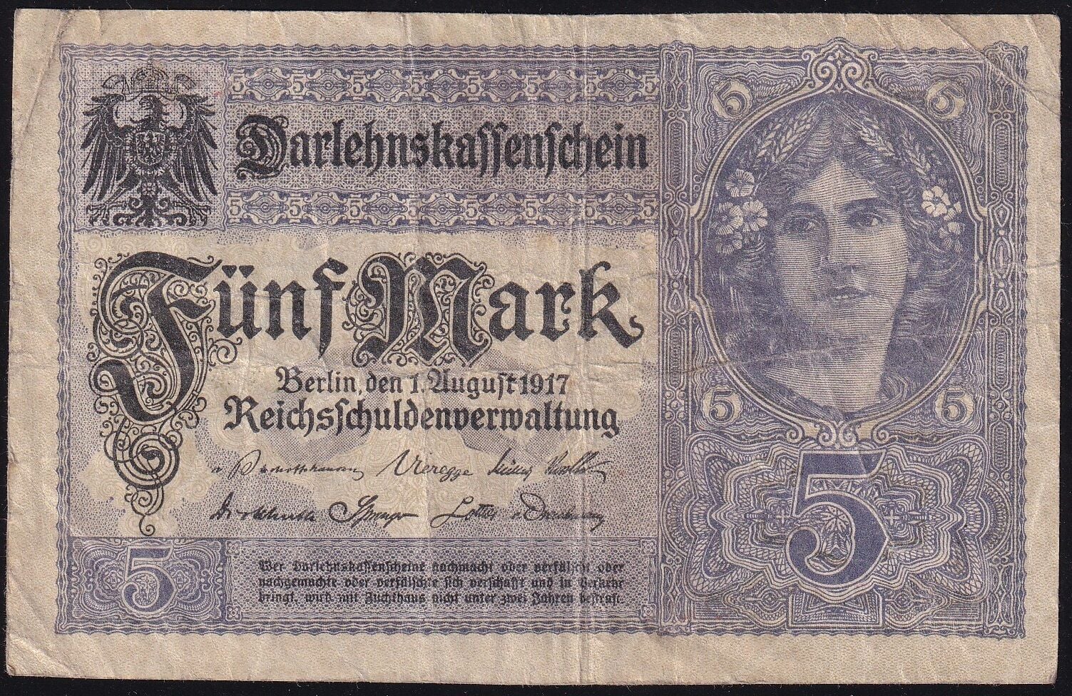 Almanya 5 Mark 1917 Çok Temiz