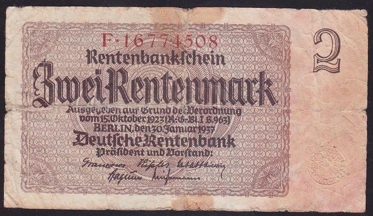 ALMANYA 2 RENTENMARK 1937 TEMİZ