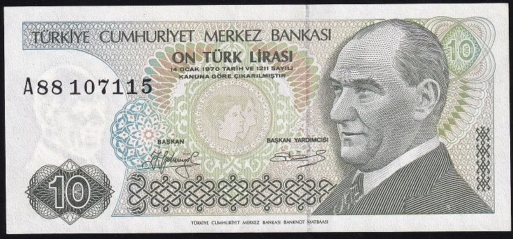 7.Emisyon 1.Tertip 10 Lira A88 107115 Çilaltı