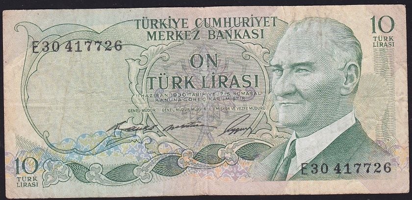 6.Emisyon 1.Tertip 10 Lira E30 417726 Çok Temiz
