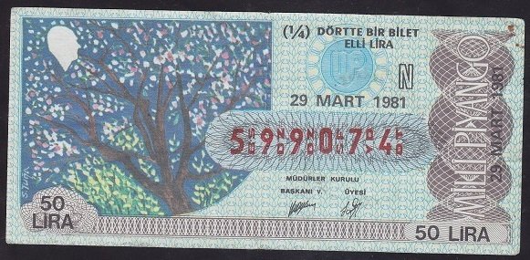 1981 29 MART ÇEYREK BİLET - N SERİSİ