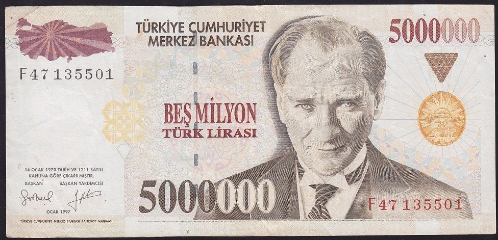 7.Emisyon 5 000 000 Lira F47 135501 Çok Temiz+