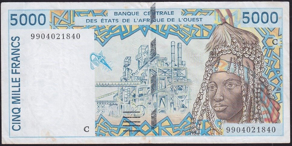 Batı Afrika 5000 Frank 1992 Çok Temiz+ Burkina Faso  Pick 13C