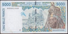 Batı Afrika 5000 Frank 1992 Çok Temiz+ Burkina Faso  Pick 13C