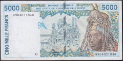 Batı Afrika 5000 Frank 1992 Çok Temiz+ Burkina Faso  Pick 13C