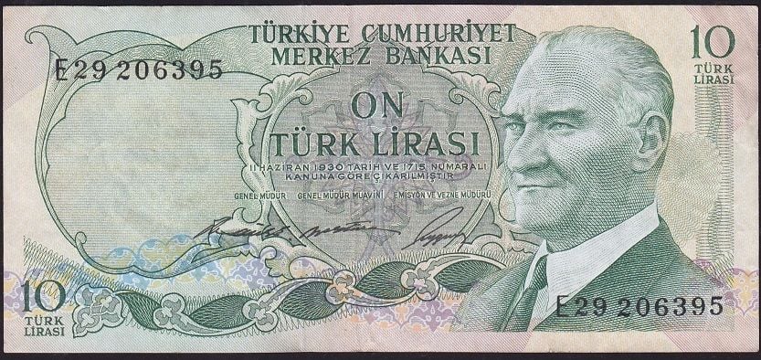 6.Emisyon 1.Tertip 10 Lira E29 206395 Çok Temiz+