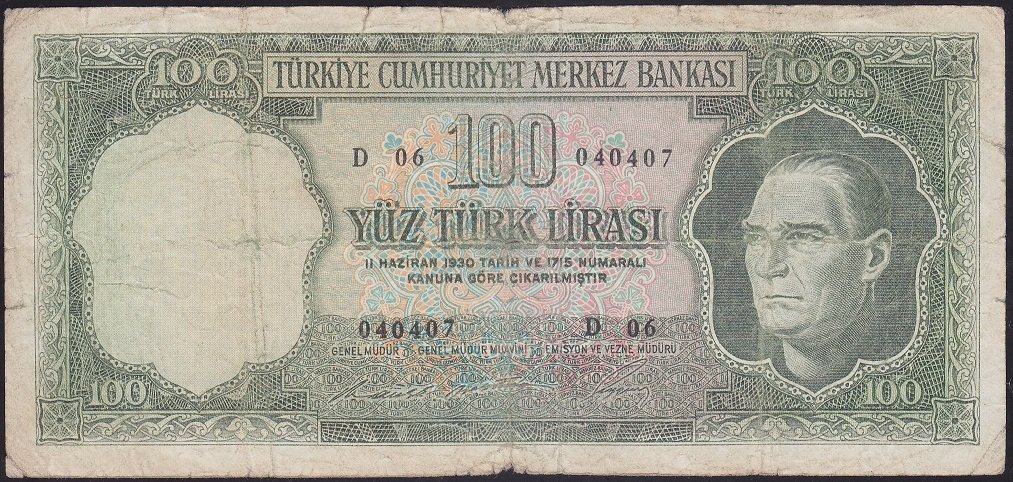 5.EMİSYON 6.TERTİP 100 LİRA D06 040407 TEMİZ