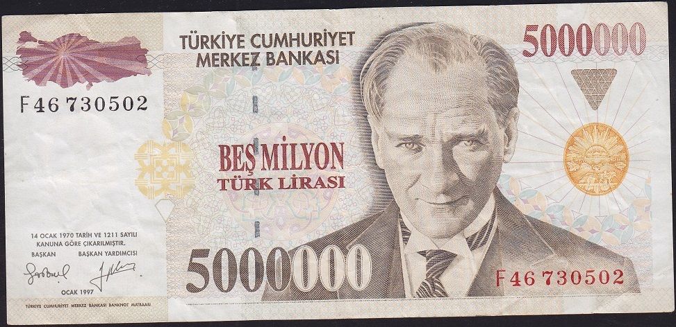 7.Emisyon 5 000 000 Lira F46 730502 Çok Temiz+