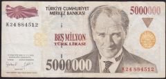 7.Emisyon 5 000 000 Lira K24 884512 Çok Temiz