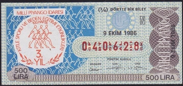 1986 9 Ekim Çeyrek Bilet - N Serisi