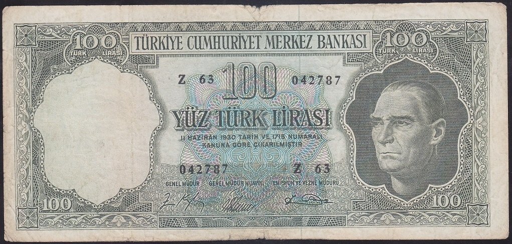 5.EMİSYON 5.TERTİP 100 LİRA Z63 042787 ÇOK TEMİZ