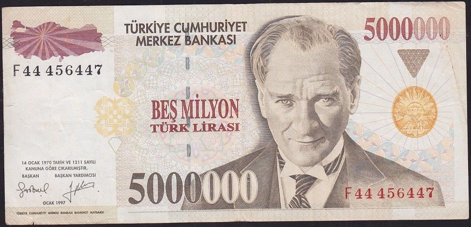 7.Emisyon 5 000 000 Lira F44 456447 Çok Temiz
