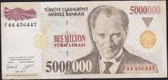 7.Emisyon 5 000 000 Lira F44 456447 Çok Temiz