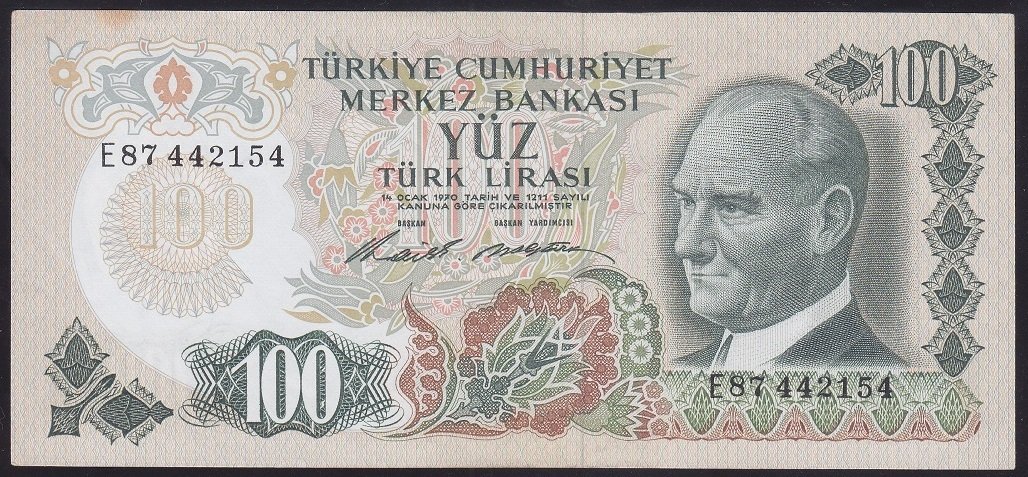 6.EMİSYON 1.TERTİP 100 LİRA E87 442154 ÇİLALTI