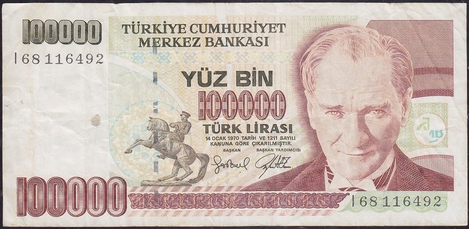 7.Emisyon 3.Tertip 100000 Lira I68 116492 Çok Temiz +