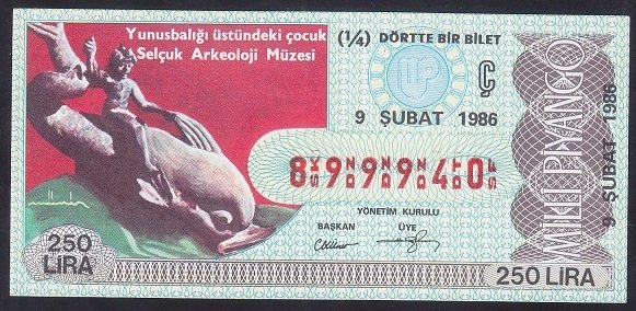 1986 9 ŞUBAT ÇEYREK BİLET Ç SERİSİ