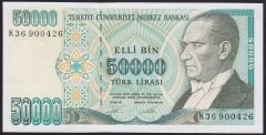 7.EMİSYON 2.TERTİP 50000 LİRA K36 900426 ÇİLALTI ÇİL (SAYMA KIRIĞI VAR)