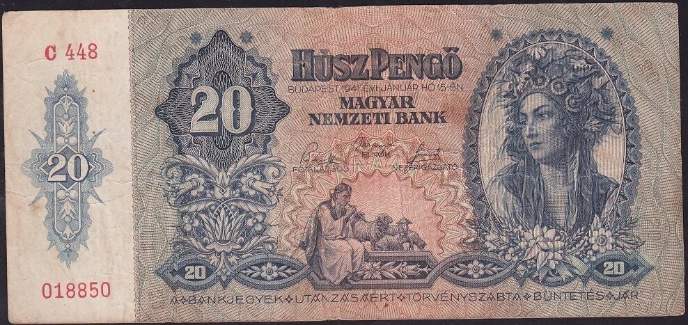 Macaristan 20 Pengo 1941 Çok Temiz