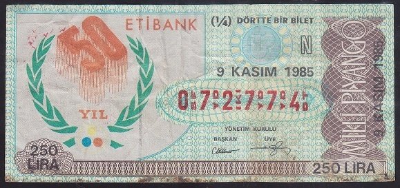 1985 9 KASIM ÇEYREK BİLET N SERİSİ